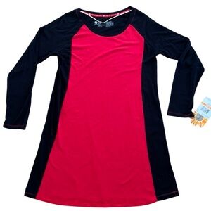NWT HUETOPIA WOMENS COLORBLOCK RED BLACK OVERSIZED FLOWING CASUAL DRESS SIZE MED